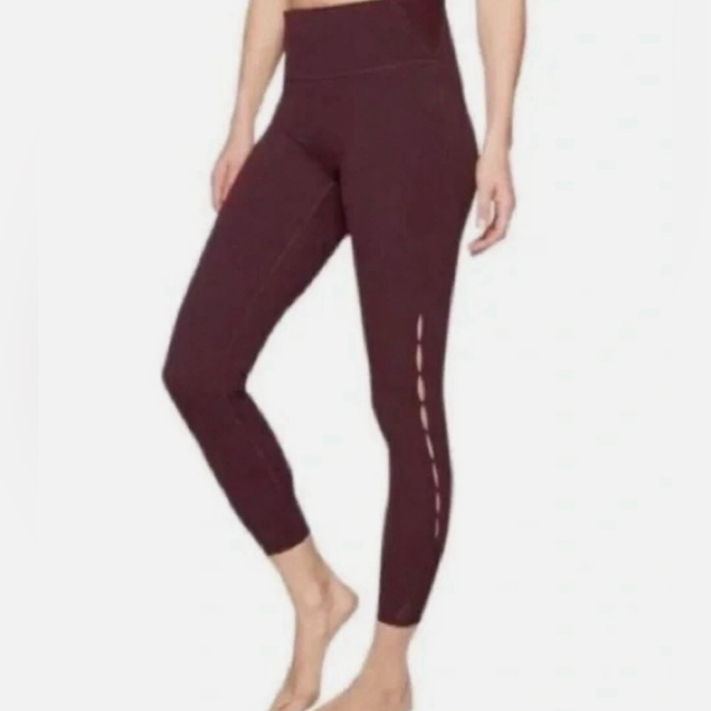 Athleta Peekaboo 7/8 Tight Leggings Womens Small Wine High Rise Mesh Yoga